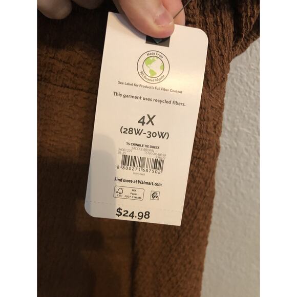 Terra & Sky Womens Crinkle Tie Dress 4X Saddle Brown Flutter Feminine Romantic - Picture 4 of 8
